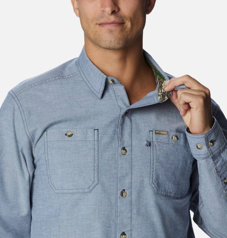 Thumbnail: Men's PHG Sharptail Stretch Chambray Long Sleeve Shirt, Color: Zinc, image 4