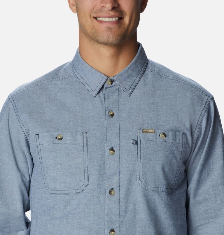Thumbnail: Men's PHG Sharptail Stretch Chambray Long Sleeve Shirt, Color: Zinc, image 6