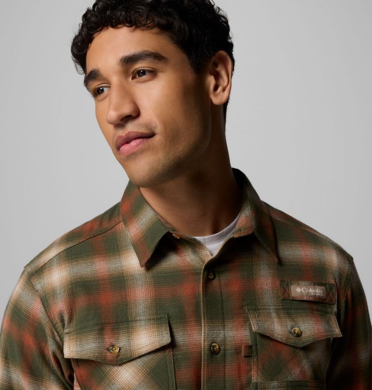 Men's PHG Roughtail Stretch Flannel Long Sleeve Shirt, Color: Surplus Green Tracking Check, image 6
