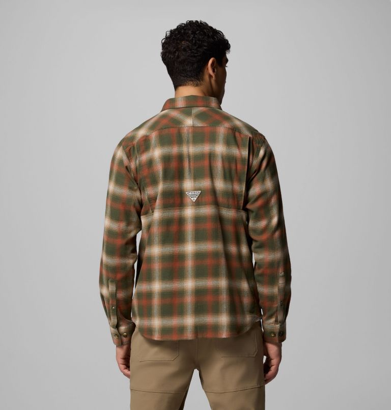 Men's PHG Roughtail Stretch Flannel Long Sleeve Shirt, Color: Surplus Green Tracking Check, image 3