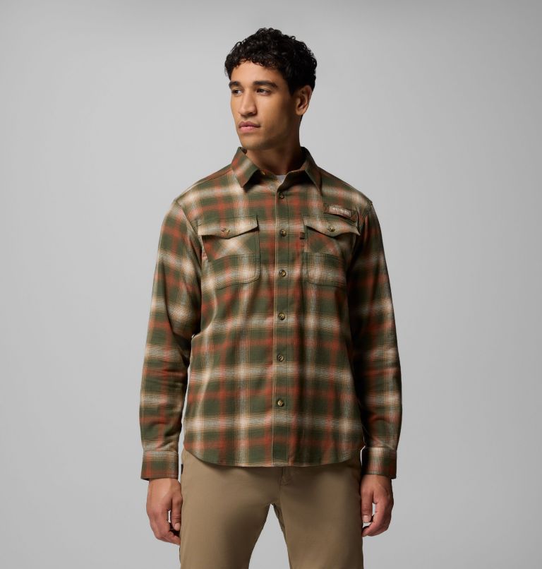 Men's PHG Roughtail Stretch Flannel Long Sleeve Shirt, Color: Surplus Green Tracking Check, image 1