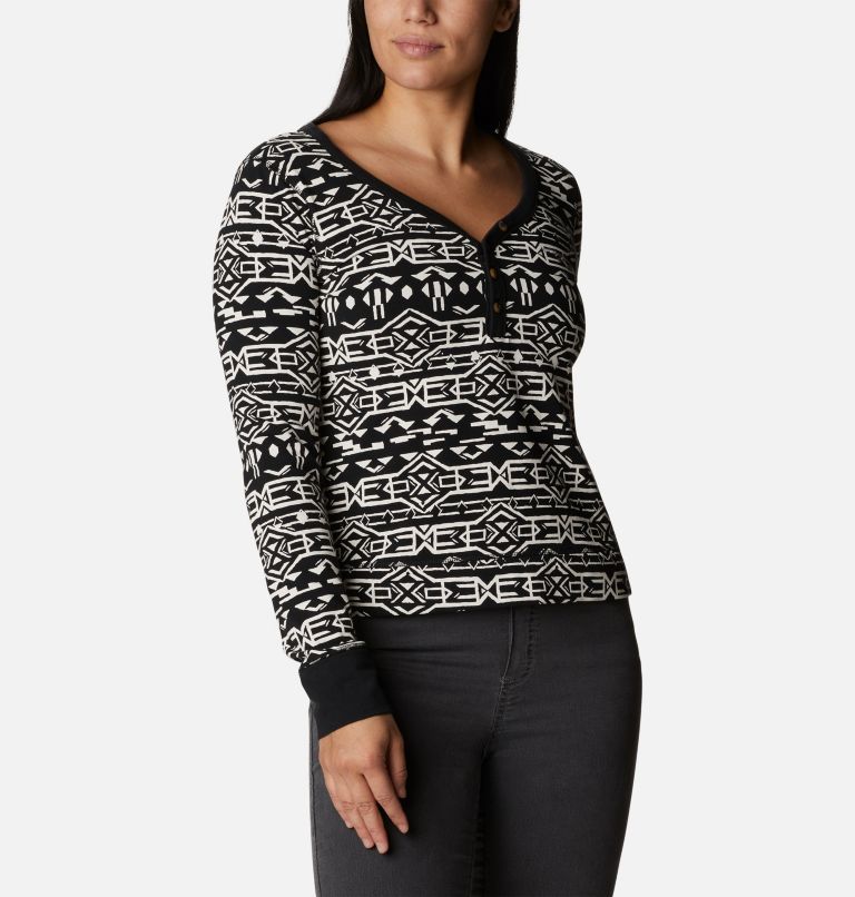 Women's Holly Hideaway Thermal Long Sleeve Shirt, Color: Black 80s Stripe, image 5
