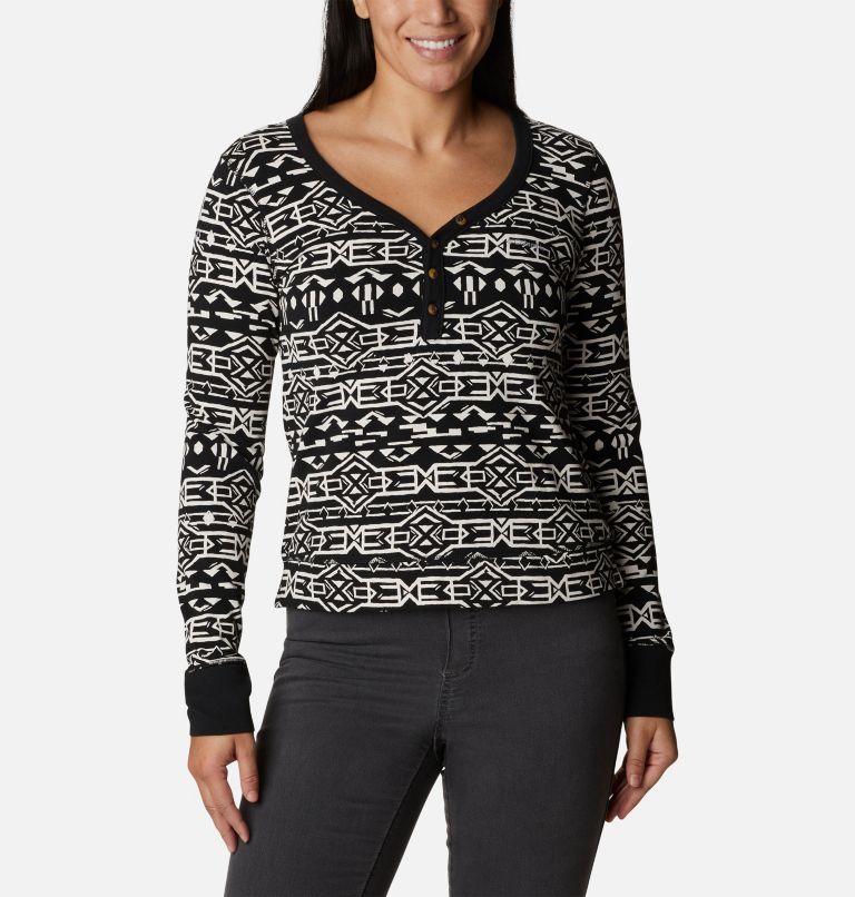 Thumbnail: Women's Holly Hideaway Thermal Long Sleeve Shirt, Color: Black 80s Stripe, image 1