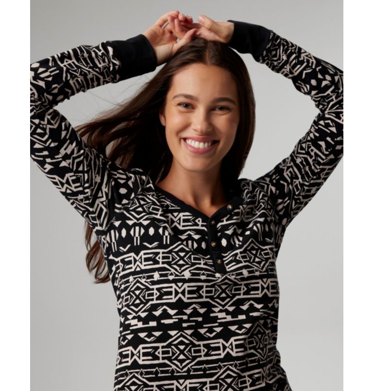 Women's Holly Hideaway Thermal Long Sleeve Shirt, Color: Black 80s Stripe, image 6