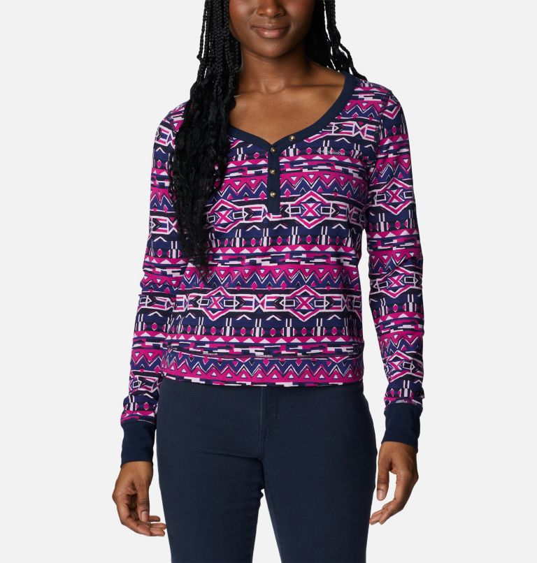 Thumbnail: Women's Holly Hideaway Thermal Long Sleeve Shirt, Color: Dark Sapphire 80s Stripe, image 1