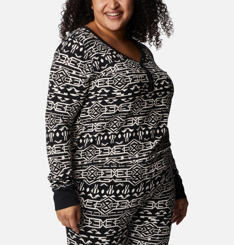 Thumbnail: Women's Holly Hideaway Thermal Long Sleeve Shirt - Plus Size, Color: Black 80s Stripe, image 5