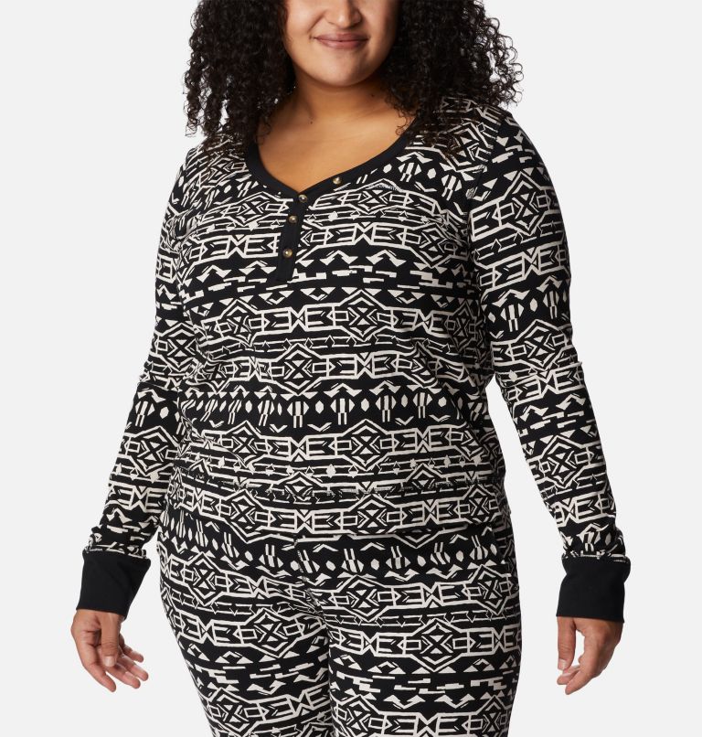 Women's Holly Hideaway Thermal Long Sleeve Shirt - Plus Size, Color: Black 80s Stripe, image 1
