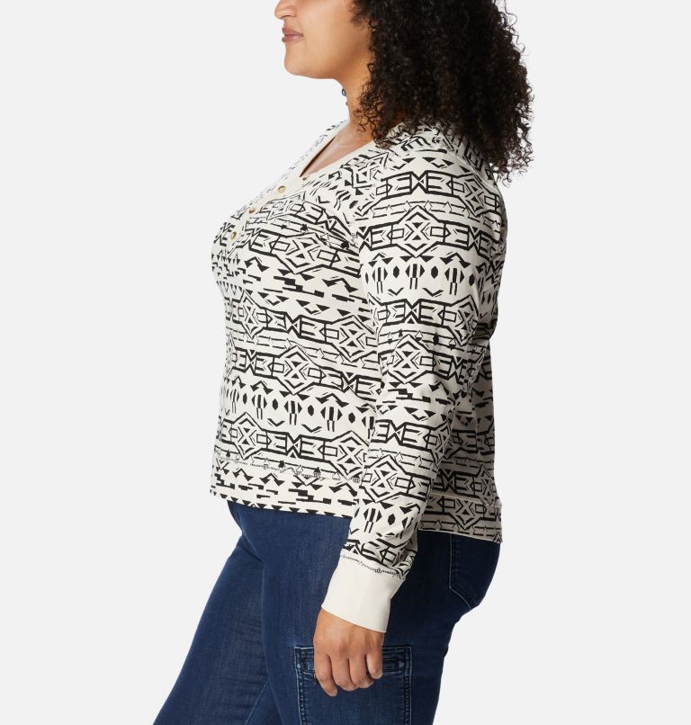 Thumbnail: Women's Holly Hideaway Thermal Long Sleeve Shirt - Plus Size, Color: Chalk 80s Stripe, image 3