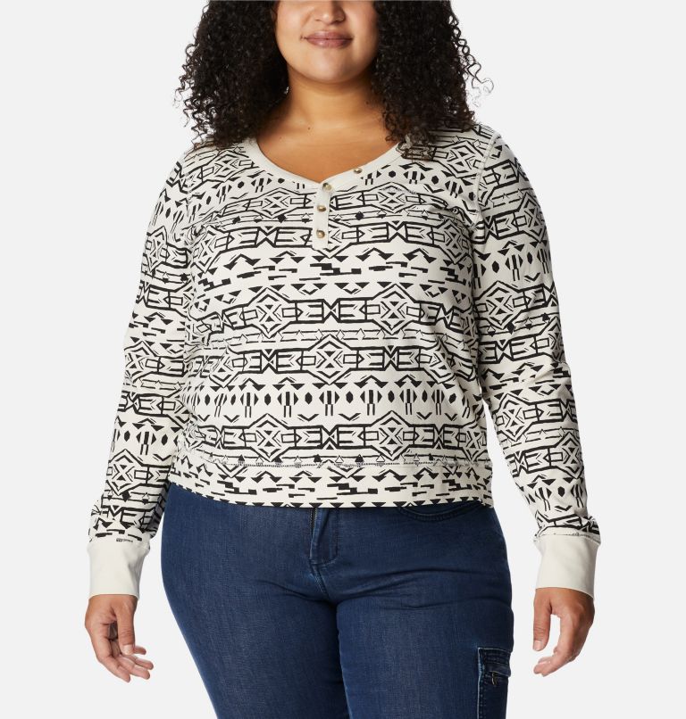 Thumbnail: Women's Holly Hideaway Thermal Long Sleeve Shirt - Plus Size, Color: Chalk 80s Stripe, image 1
