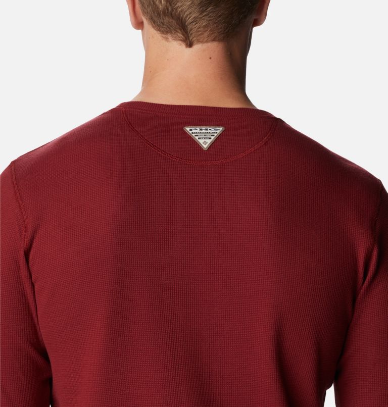 Thumbnail: Men's PHG University Waffle Long Sleeve Shirt, Color: Red Jasper, White Holiday, image 5