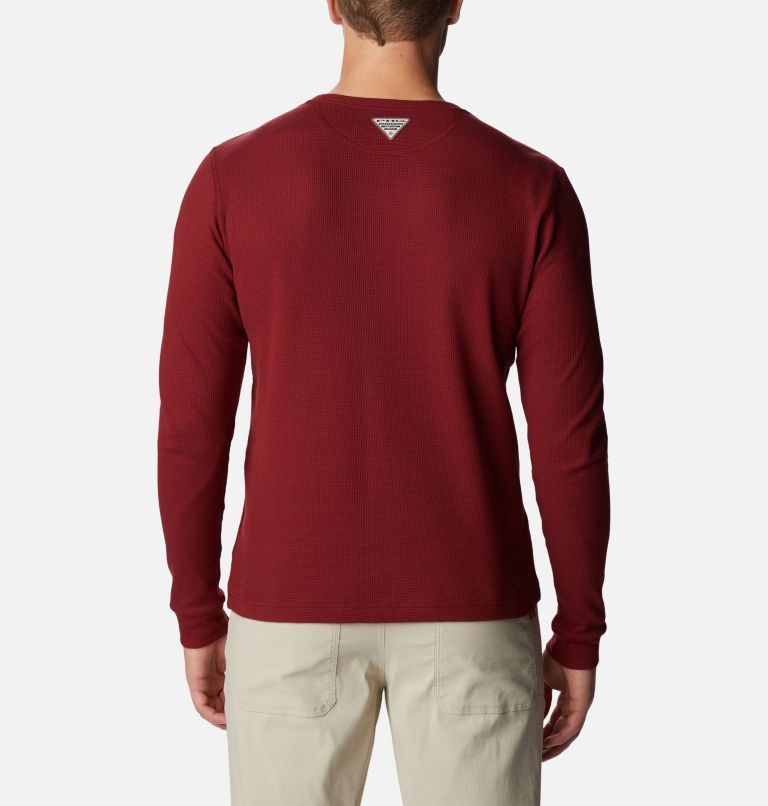 Thumbnail: Men's PHG University Waffle Long Sleeve Shirt, Color: Red Jasper, White Holiday, image 2