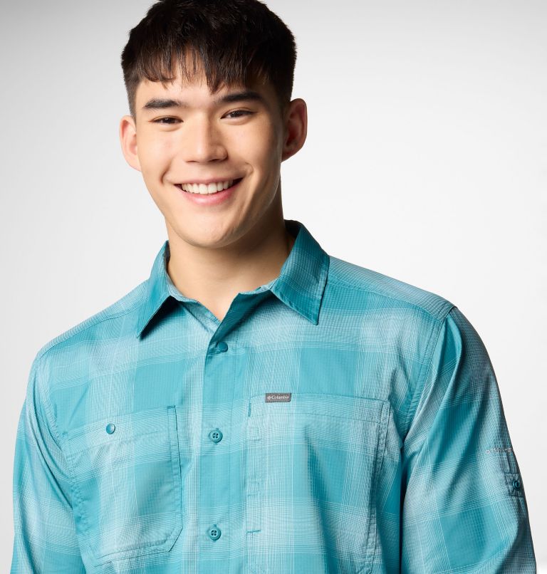 Men's Silver Ridge Utility Lite Plaid Long Sleeve Shirt, Color: River Blue Large Blur Check, image 5