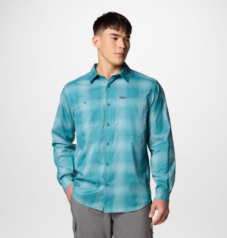 Men's Silver Ridge Utility Lite Plaid Long Sleeve Shirt, Color: River Blue Large Blur Check, image 1