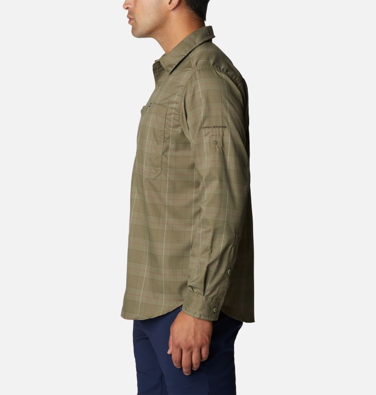 Men's Silver Ridge Utility Lite Plaid Long Sleeve Shirt, Color: Stone Green Trail Crossing Plaid, image 3
