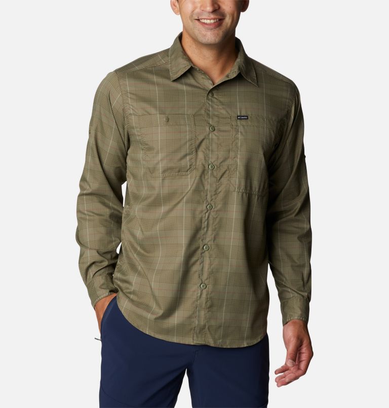 Men's Silver Ridge Utility Lite Plaid Long Sleeve Shirt, Color: Stone Green Trail Crossing Plaid, image 1
