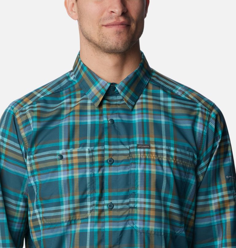 Men's Omni-Shade Omni-Wick UPF 40 Long Sleeve Button Up Shirt (Ocean Water,  Small)