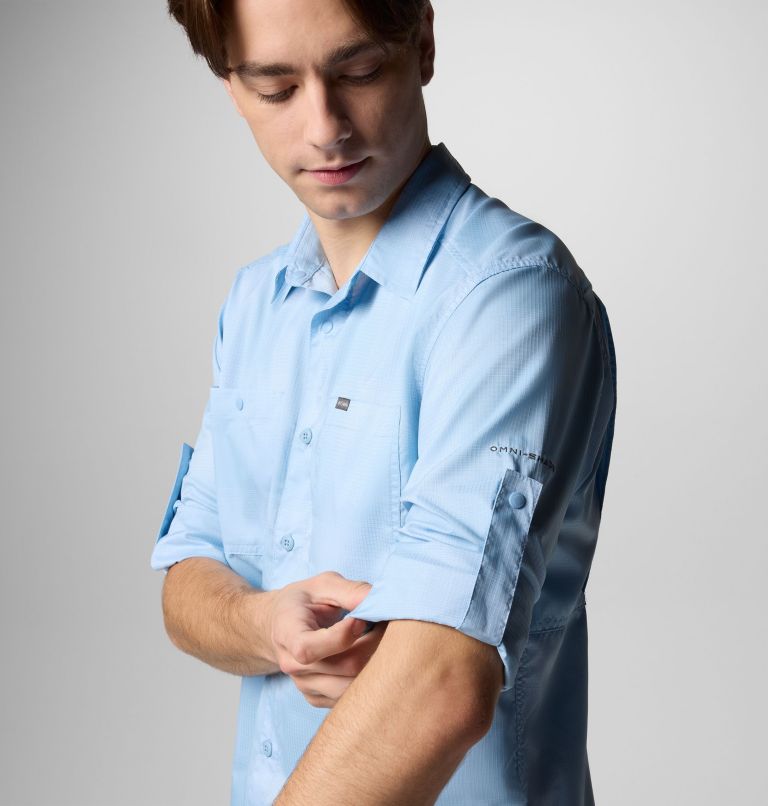 Men's Silver Ridge Utility Lite Plaid Long Sleeve Shirt, Color: Ripple Blue Large Blur Check, image 7