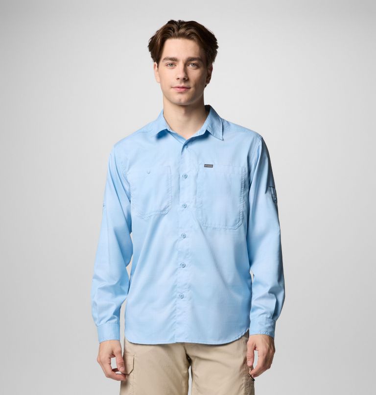 Men's Silver Ridge Utility Lite Plaid Long Sleeve Shirt, Color: Ripple Blue Large Blur Check, image 1
