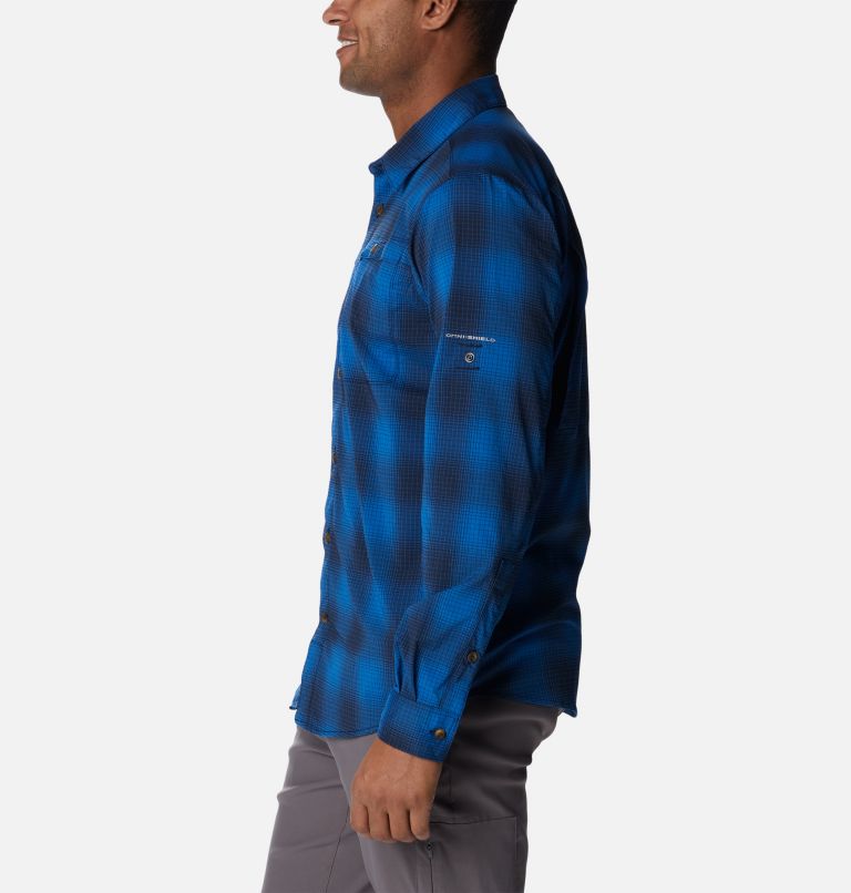 Men's Newton Ridge II Plaid Long Sleeve Shirt, Color: Bright Indigo Soft Ombre, image 3