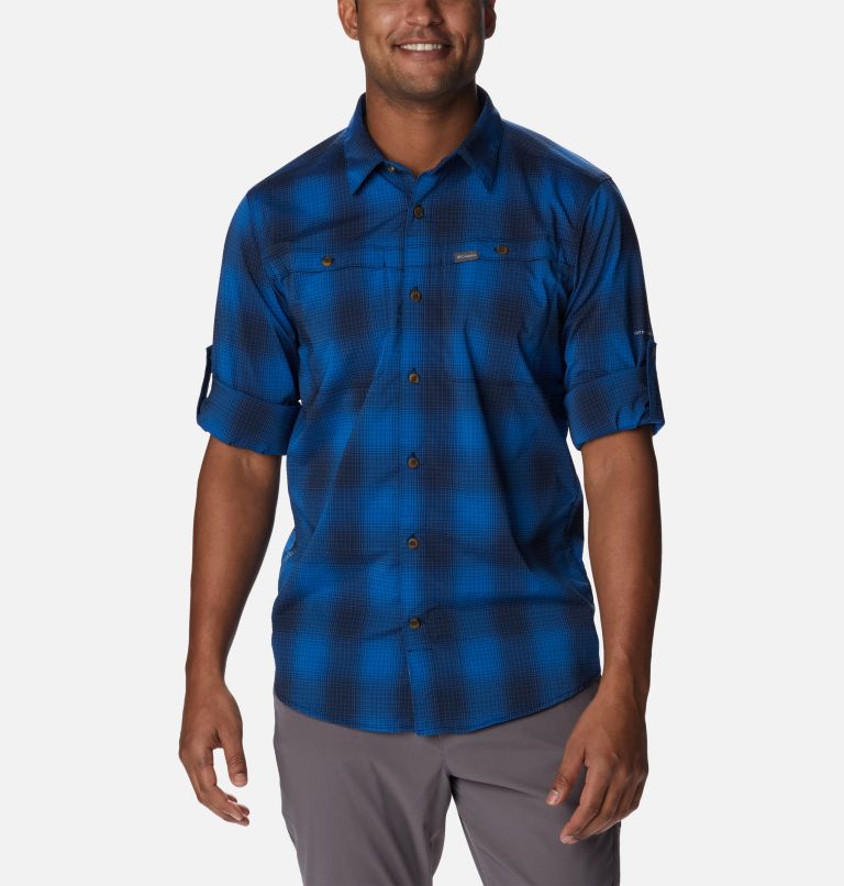 Men's Newton Ridge II Plaid Long Sleeve Shirt, Color: Bright Indigo Soft Ombre, image 7