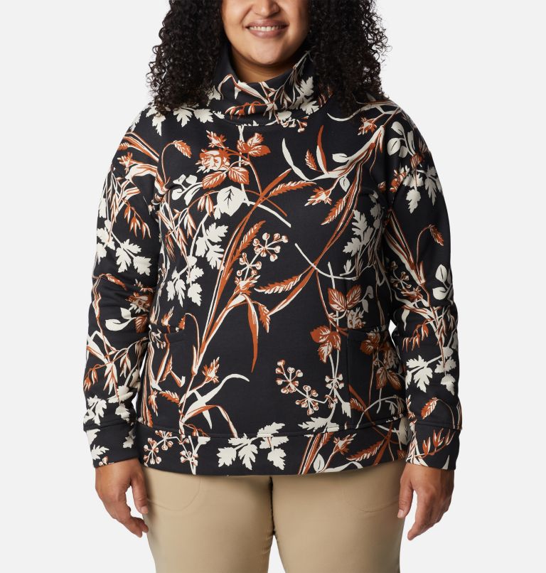 Women's Columbia Lodge Funnel Pullover - Plus Size, Color: Black Fallgrass Print, image 1