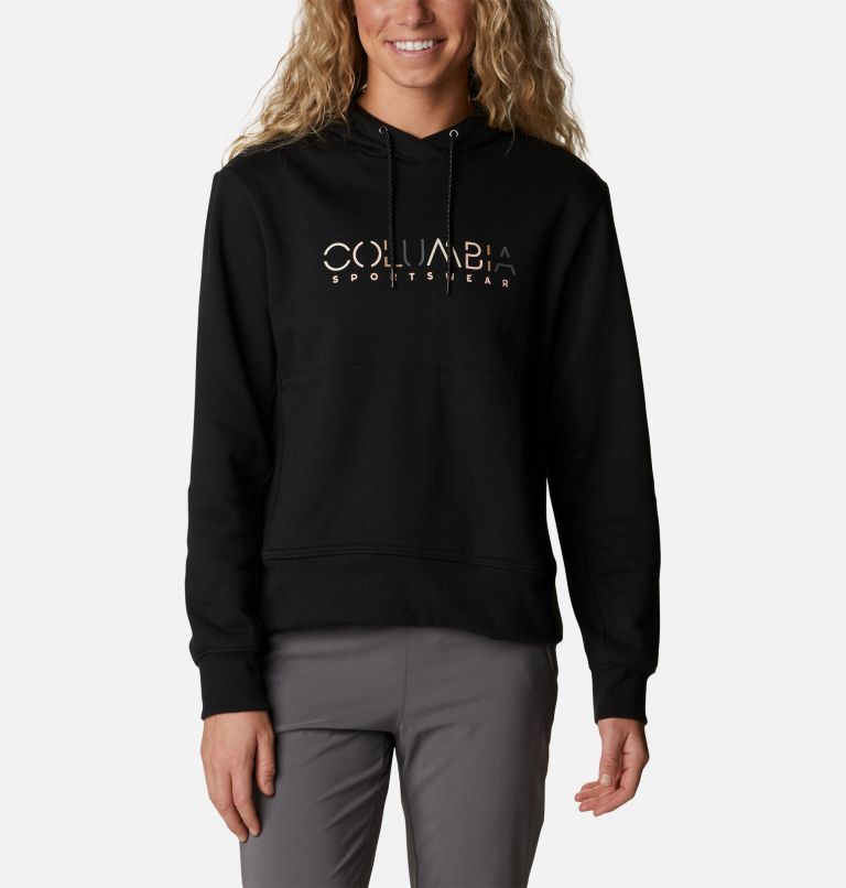 Women's Columbia Lodge Hoodie, Color: Black, Columbia Stencil, image 1