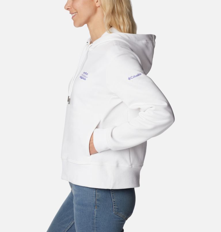 Women's Columbia Lodge Hoodie, Color: White, Bordered Beauty Graphic, image 3