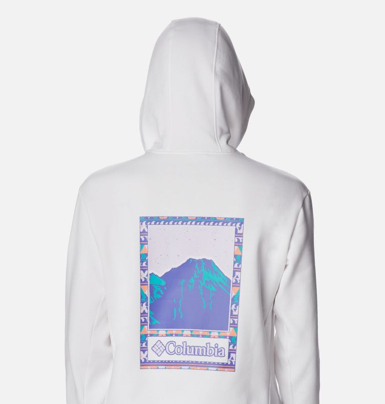 Thumbnail: Women's Columbia Lodge Hoodie, Color: White, Bordered Beauty Graphic, image 5