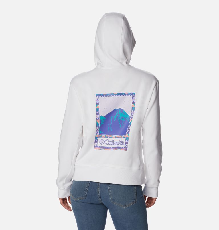 Thumbnail: Women's Columbia Lodge Hoodie, Color: White, Bordered Beauty Graphic, image 2