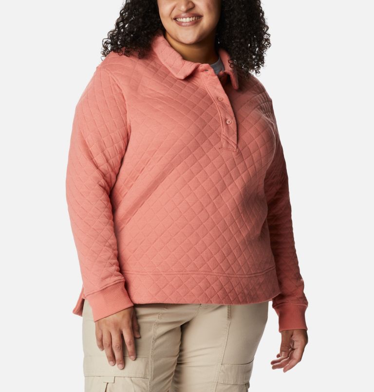 Thumbnail: Women's Columbia Lodge Quilted Polo - Plus Size, Color: Dark Coral, image 5