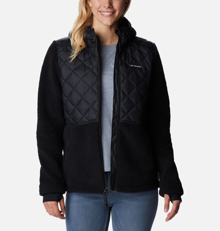 Women's Crested Peak Hooded Fleece Jacket, Color: Black, image 7