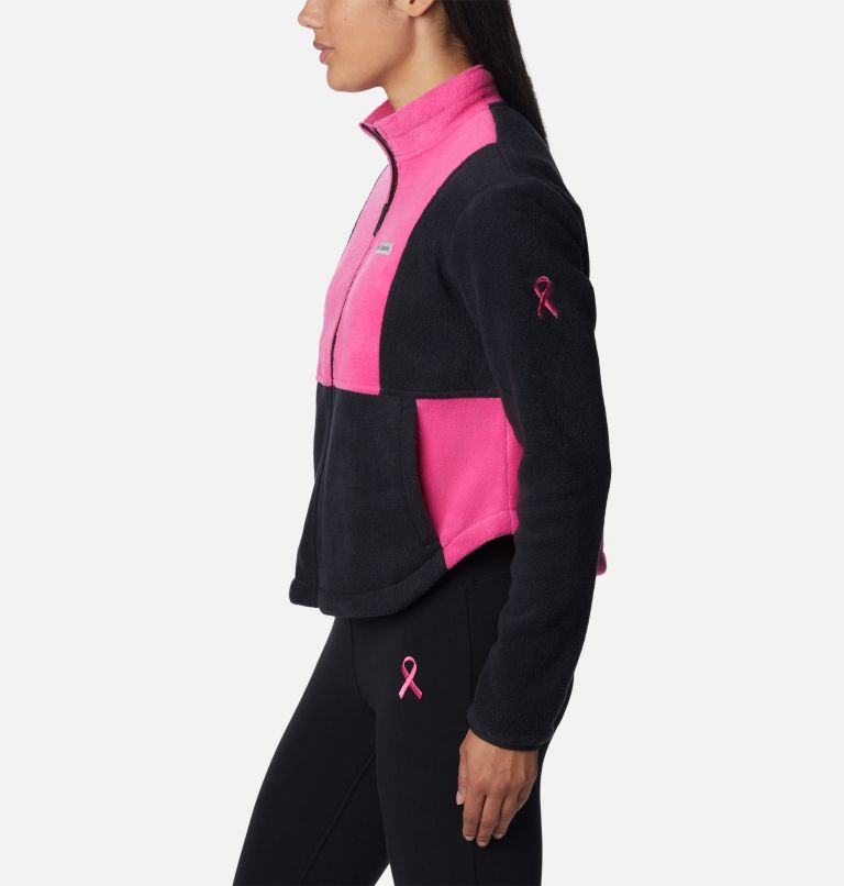 Thumbnail: Women's Tested Tough In Pink Colorblock Full Zip Fleece Jacket, Color: Black, Pink Ice, image 3