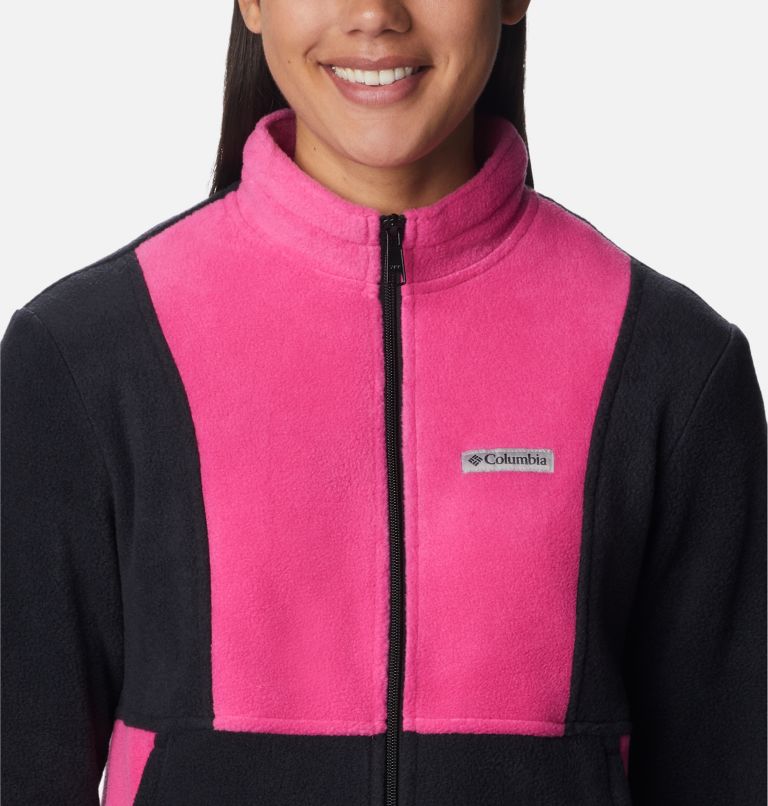 Thumbnail: Women's Tested Tough In Pink Colorblock Full Zip Fleece Jacket, Color: Black, Pink Ice, image 4