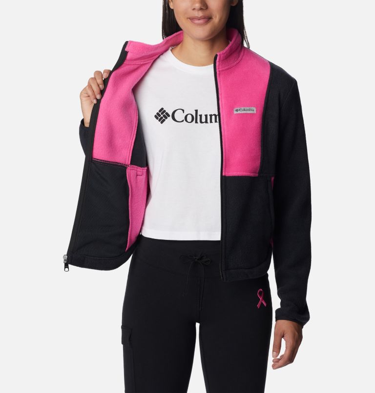 Thumbnail: Women's Tested Tough In Pink Colorblock Full Zip Fleece Jacket, Color: Black, Pink Ice, image 5