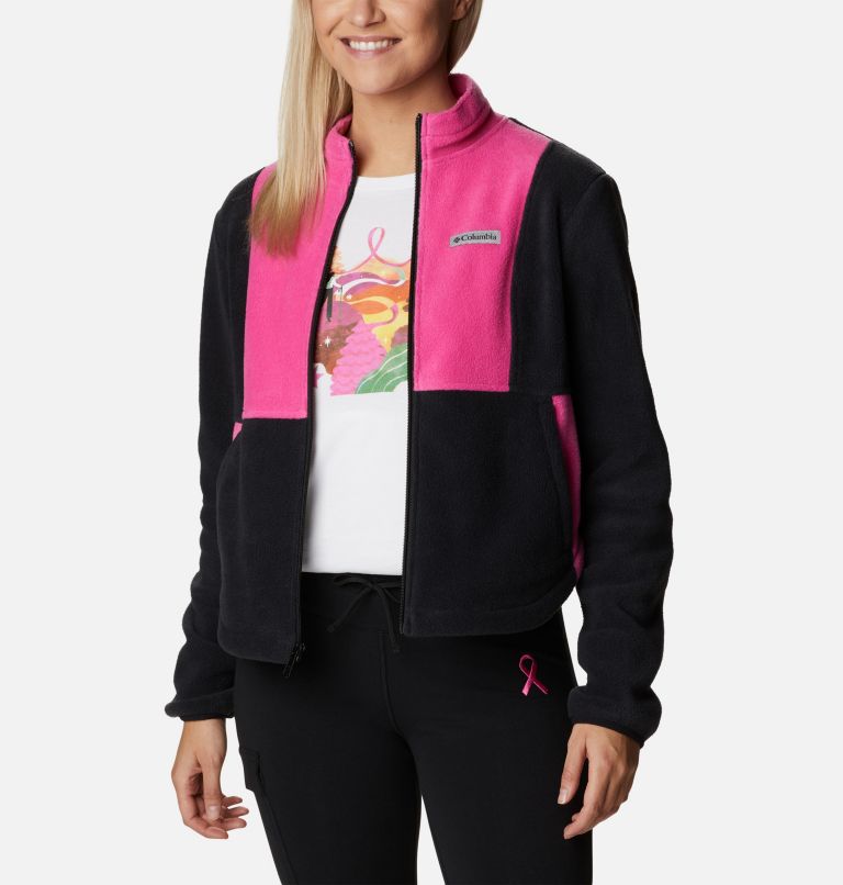 Thumbnail: Women's Tested Tough In Pink Colorblock Full Zip Fleece Jacket, Color: Black, Pink Ice, image 7