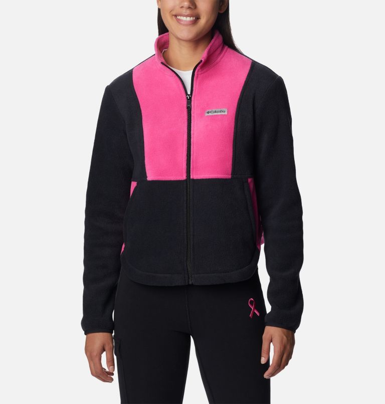 Women's Tested Tough In Pink Colorblock Full Zip Fleece Jacket, Color: Black, Pink Ice, image 1