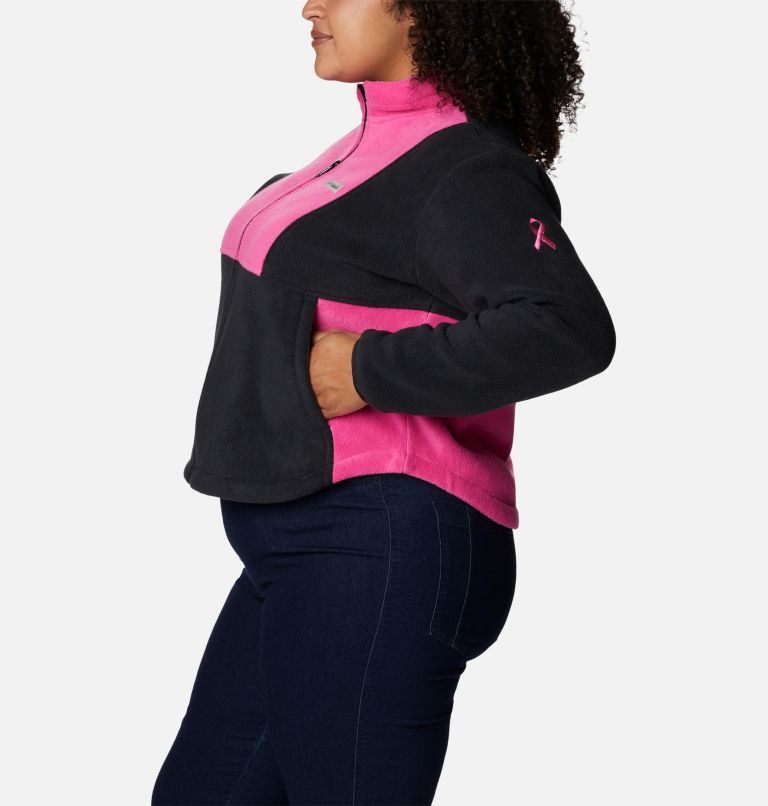 Thumbnail: Women's Tested Tough In Pink Colorblock Full Zip Fleece Jacket - Plus Size, Color: Black, Pink Ice, image 3
