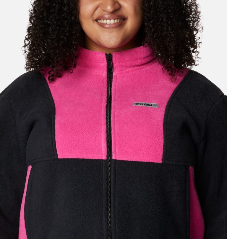 Women's Tested Tough In Pink Colorblock Full Zip Fleece Jacket - Plus Size, Color: Black, Pink Ice, image 4