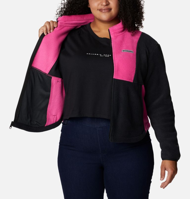 Women's Tested Tough In Pink Colorblock Full Zip Fleece Jacket - Plus Size, Color: Black, Pink Ice, image 5