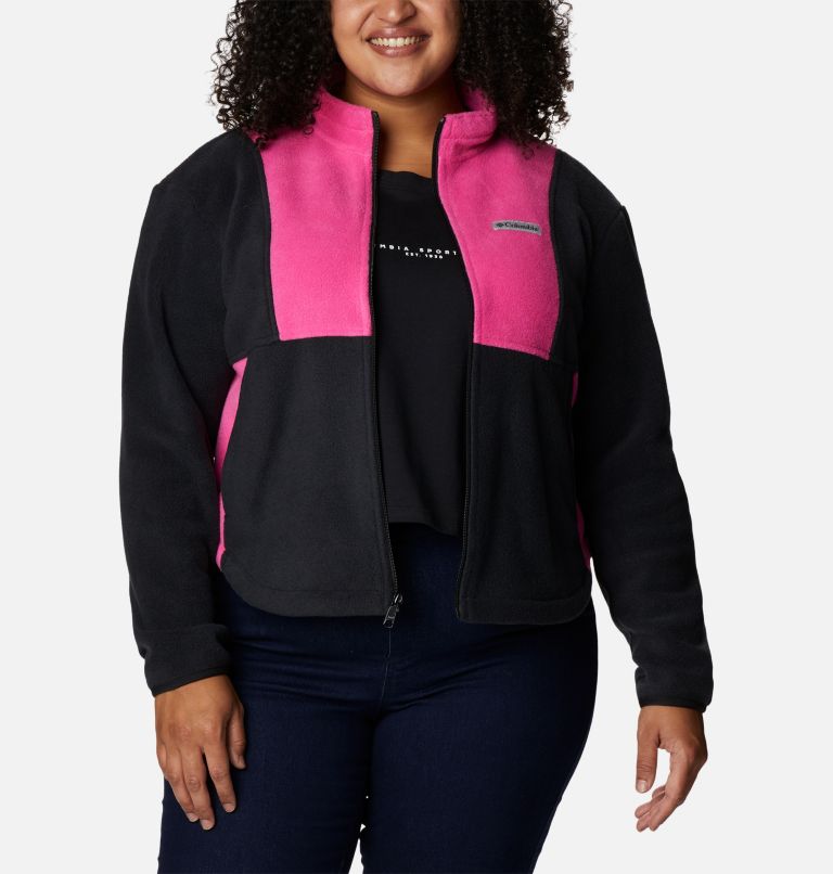 Women's Tested Tough In Pink Colorblock Full Zip Fleece Jacket - Plus Size, Color: Black, Pink Ice, image 6