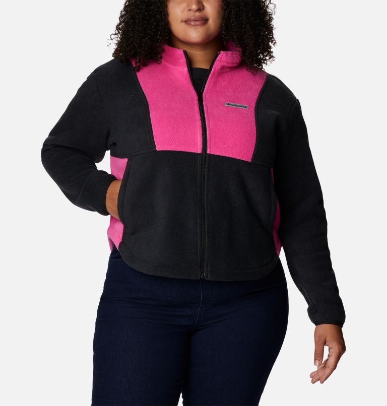 Women's Tested Tough In Pink Colorblock Full Zip Fleece Jacket - Plus Size, Color: Black, Pink Ice, image 1