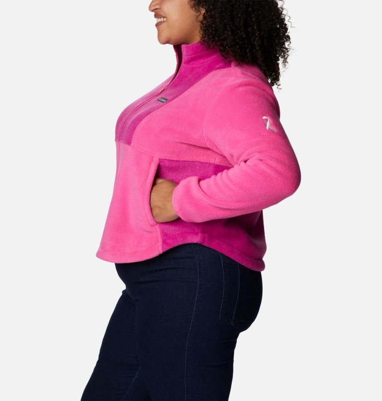 Women's Tested Tough In Pink Colorblock Full Zip Fleece Jacket - Plus Size, Color: Pink Ice, Wild Fuchsia, image 3