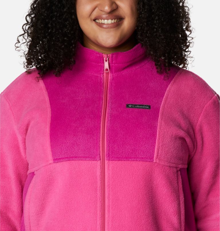 Women's Tested Tough In Pink Colorblock Full Zip Fleece Jacket - Plus Size, Color: Pink Ice, Wild Fuchsia, image 4