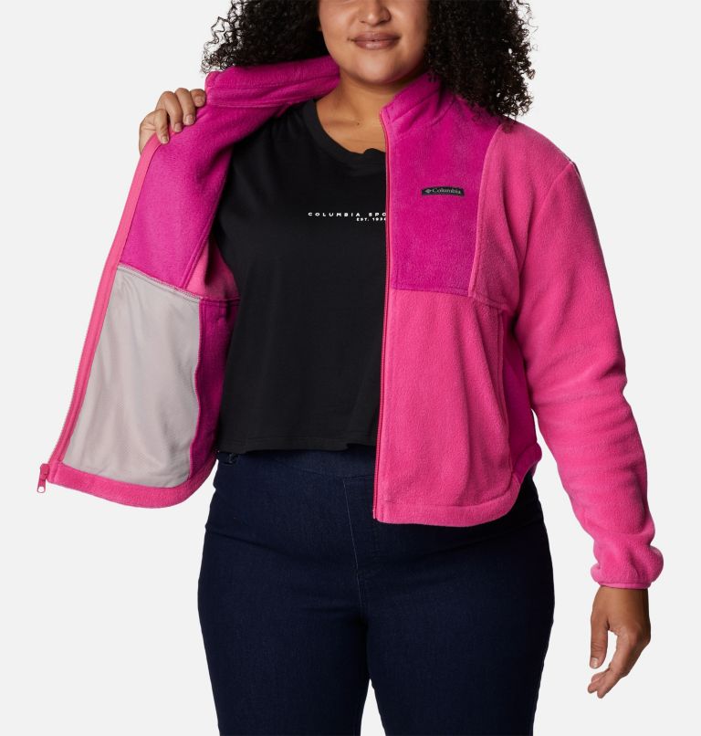 Women's Tested Tough In Pink Colorblock Full Zip Fleece Jacket - Plus Size, Color: Pink Ice, Wild Fuchsia, image 5