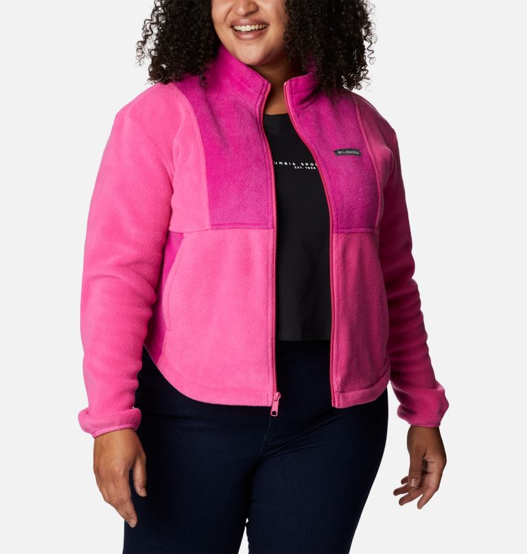 Women's Tested Tough In Pink Colorblock Full Zip Fleece Jacket - Plus Size, Color: Pink Ice, Wild Fuchsia, image 6