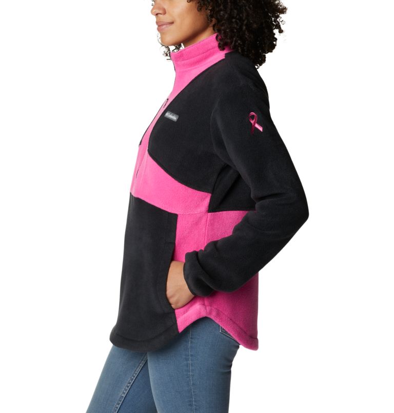 Thumbnail: Women's Tested Tough In Pink Colorblock Half Zip Fleece Pullover, Color: Black, Pink Ice, image 3