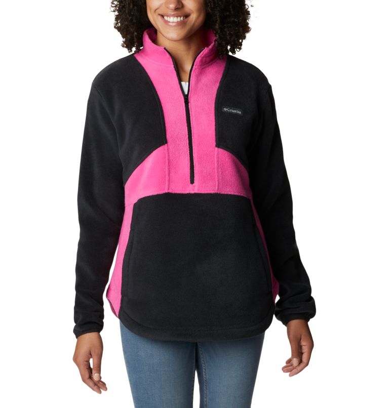 Women's Tested Tough In Pink Colorblock Half Zip Fleece Pullover, Color: Black, Pink Ice, image 1