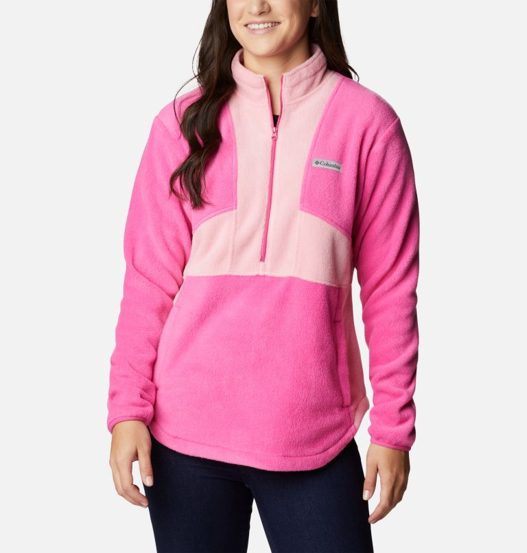 Thumbnail: Women's Tested Tough In Pink Colorblock Half Zip Fleece Pullover, Color: Pink Ice, Pink Orchid, image 1