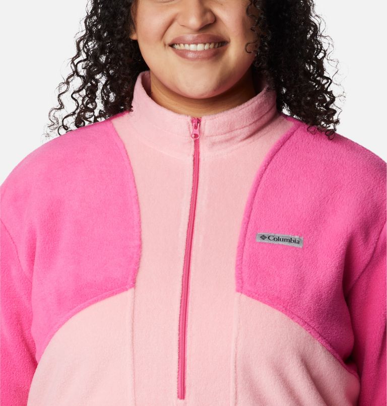Thumbnail: Women's Tested Tough In Pink Colorblock Half Zip Fleece Pullover - Plus Size, Color: Pink Ice, Pink Orchid, image 4