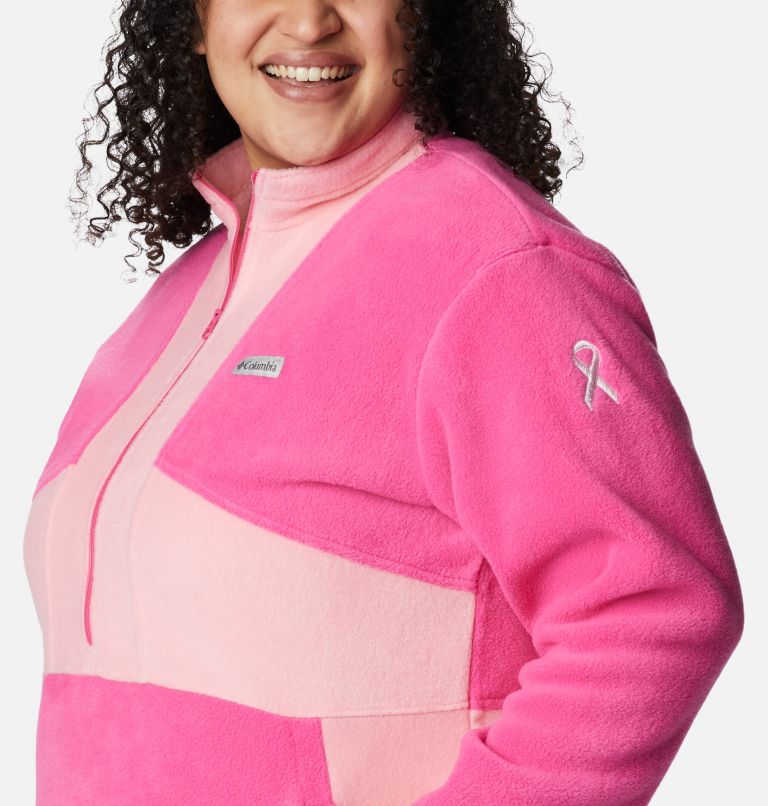 Women's Tested Tough In Pink Colorblock Half Zip Fleece Pullover - Plus Size, Color: Pink Ice, Pink Orchid, image 5